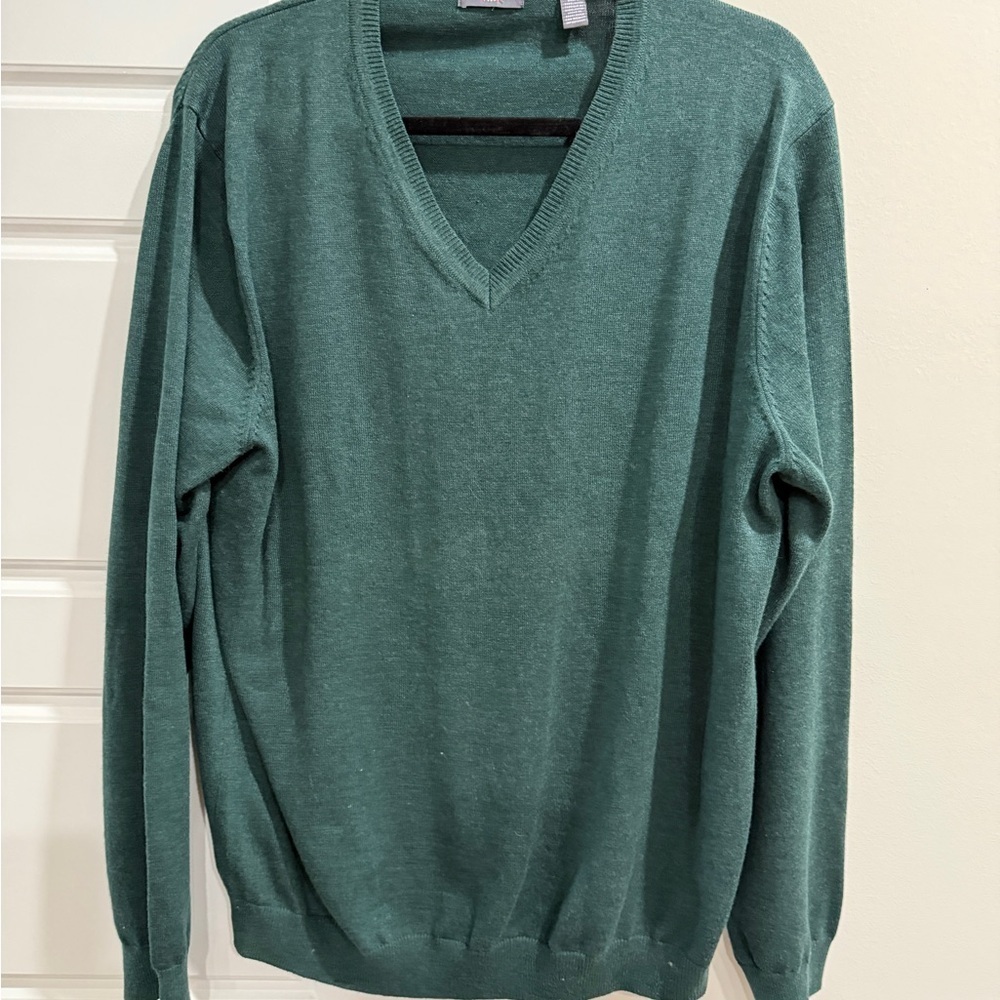 Van Heusen Men's Large Green V-Neck Lightweight Pullover Sweater Preppy 90s